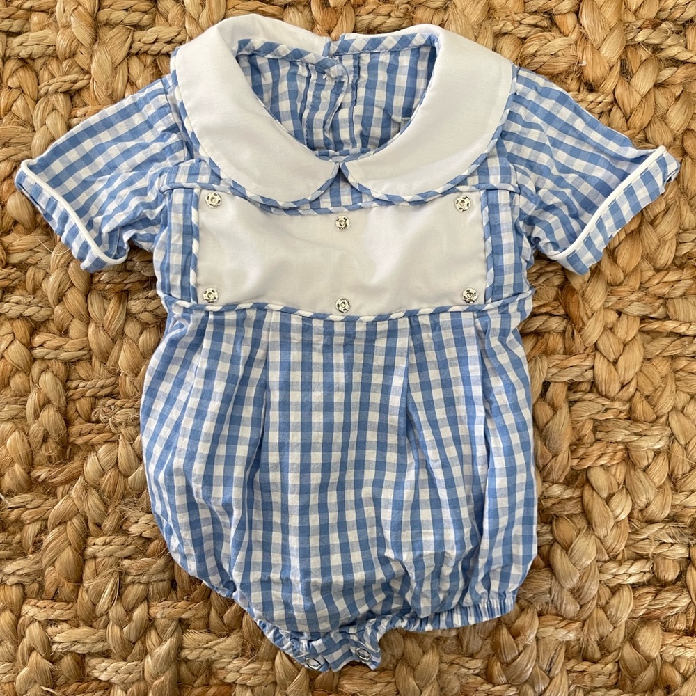 Swap A Smock blue check bubble 0-3 months, baby boy bubble, onesie, smocking
